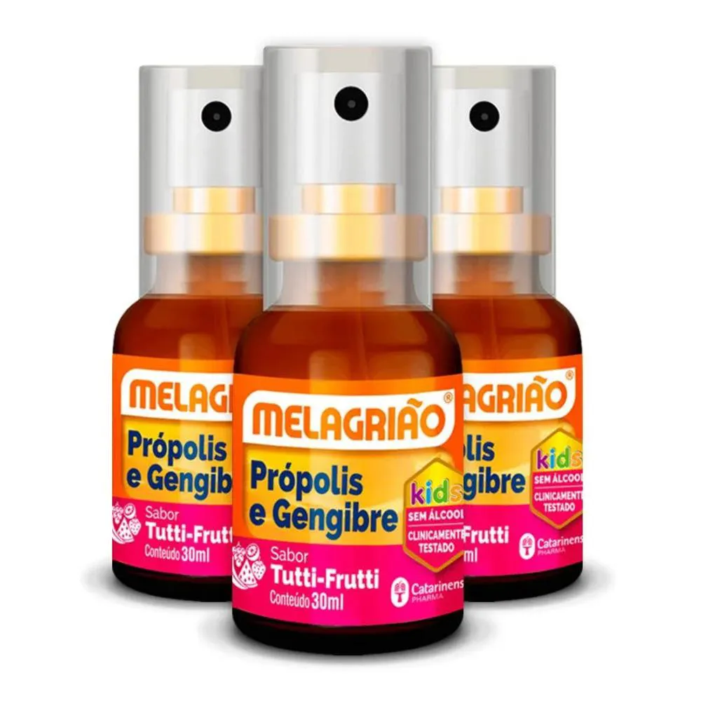 KIT 3 MELAGRIãO SPRAY PRóPOLIS SPRAY 30ML CATARINENSE TUTTI FRUTTI