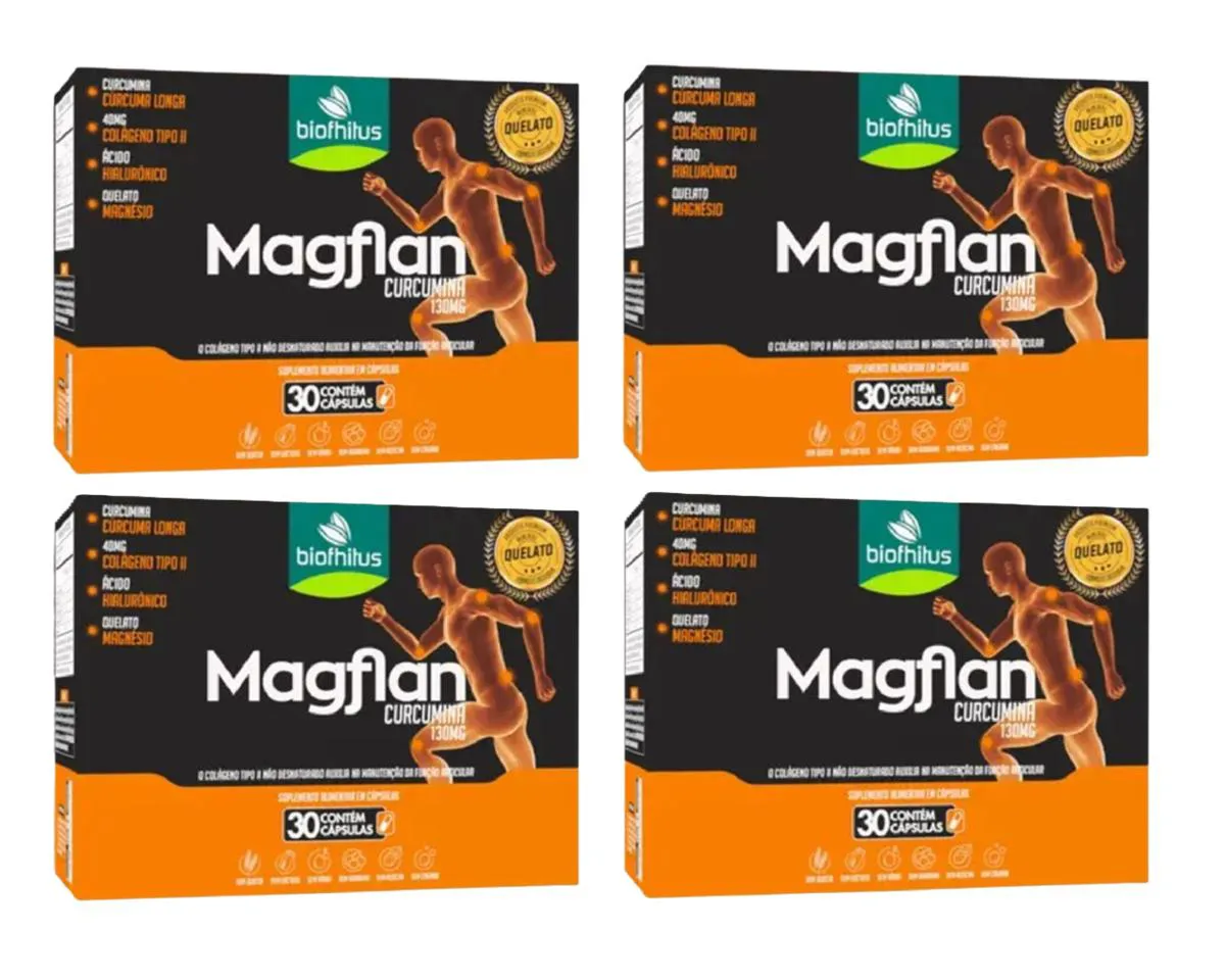 KIT 4 SUPLEMENTO ALIMENTAR MAGFLAN CURCUMINA 130MG 30 CáPS