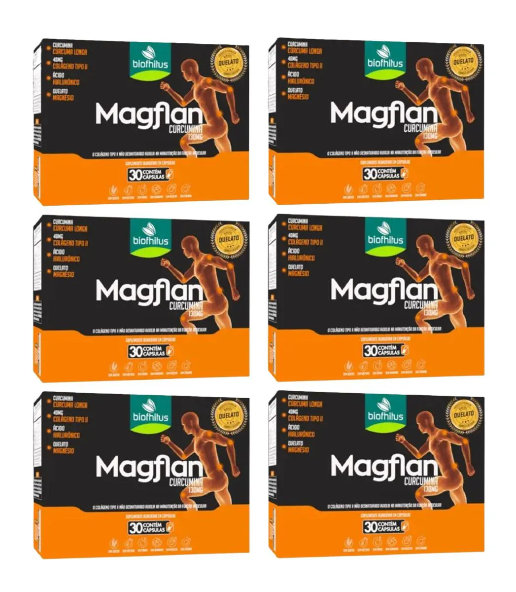 KIT 6 SUPLEMENTO ALIMENTAR MAGFLAN CURCUMINA 130MG 30 CáPS