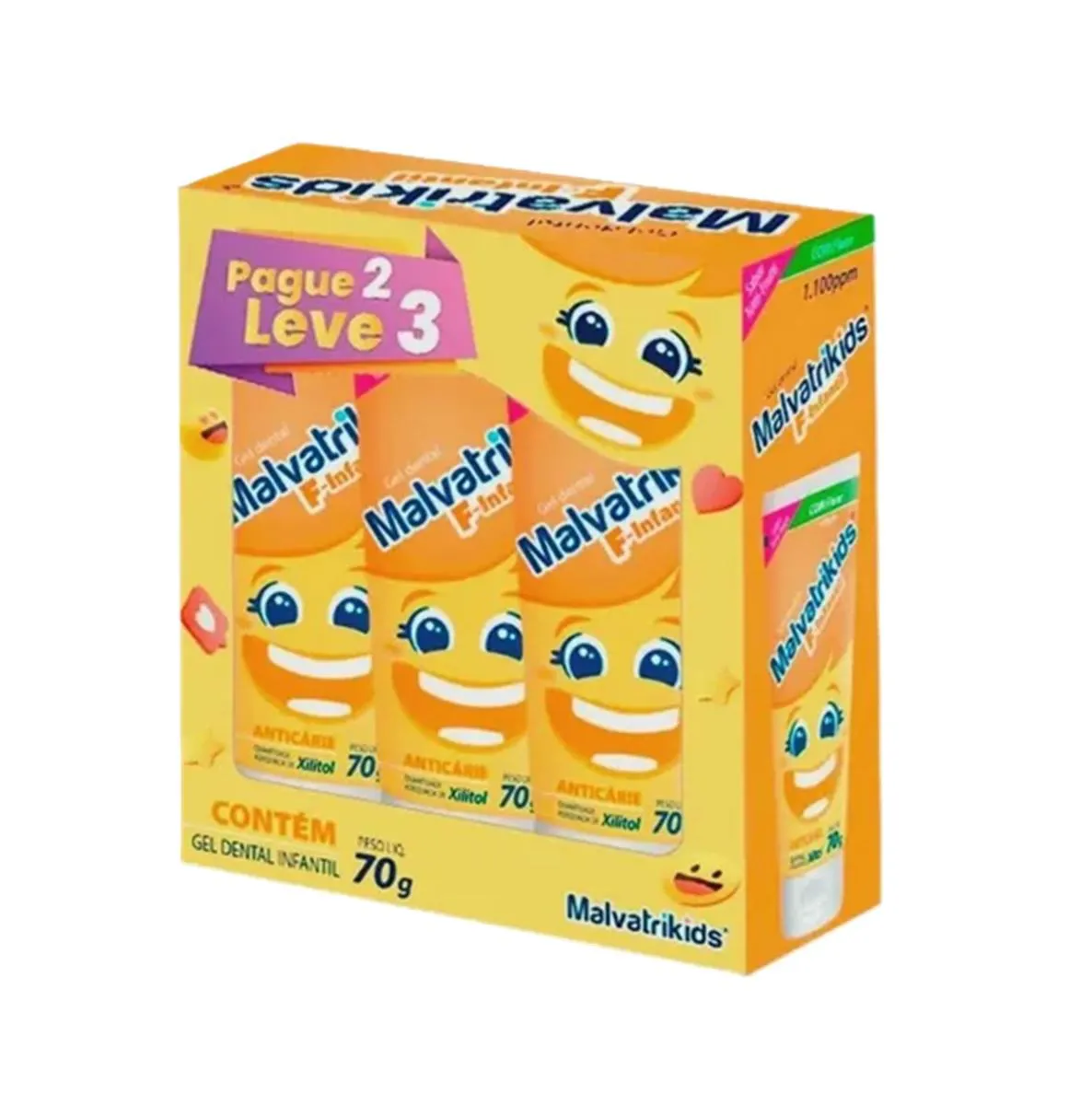 KIT MALVATRIKIDS GEL DENTAL F-INFANTIL 3 UN COM FLúOR 70G