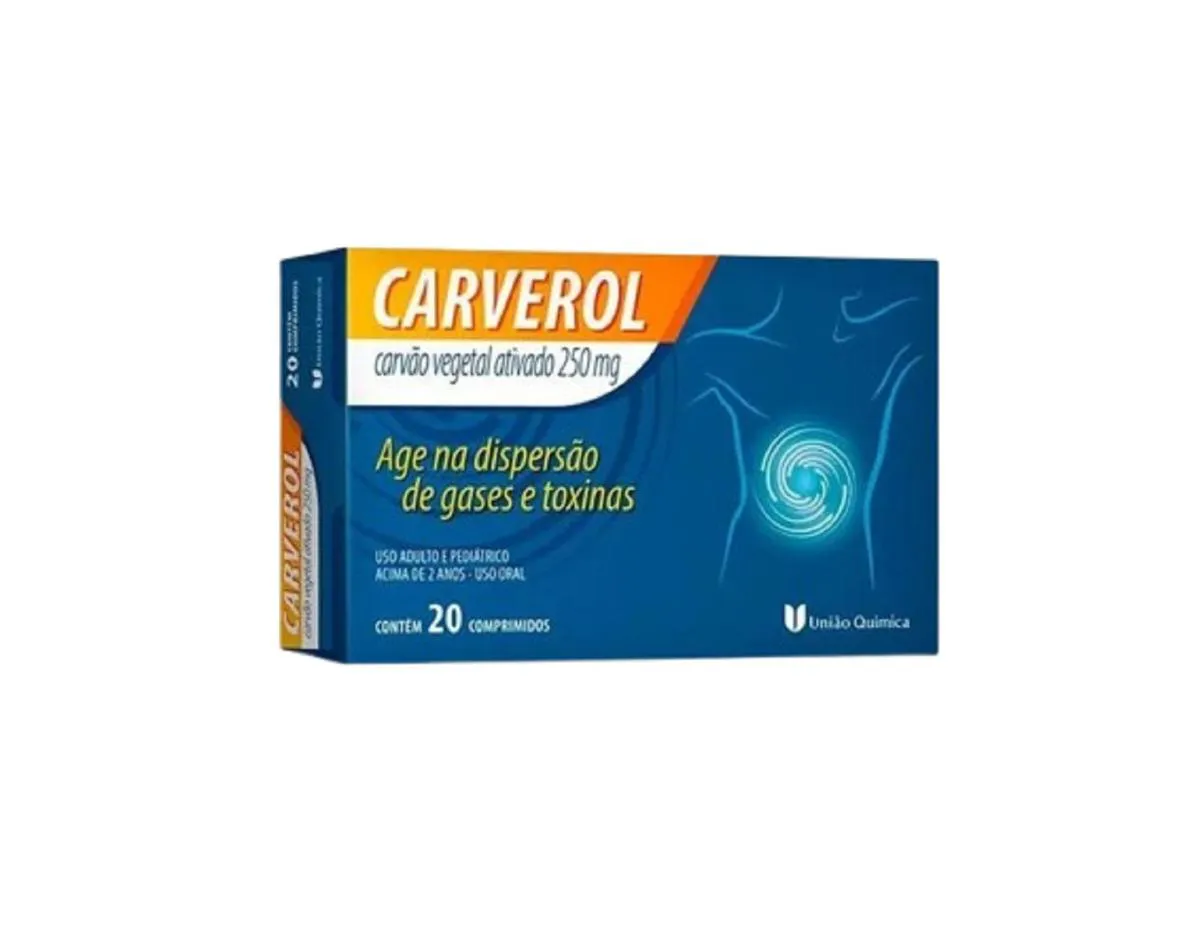 CARVãO ATIVADO VEGETAL CARVEROL 250MG 20CP