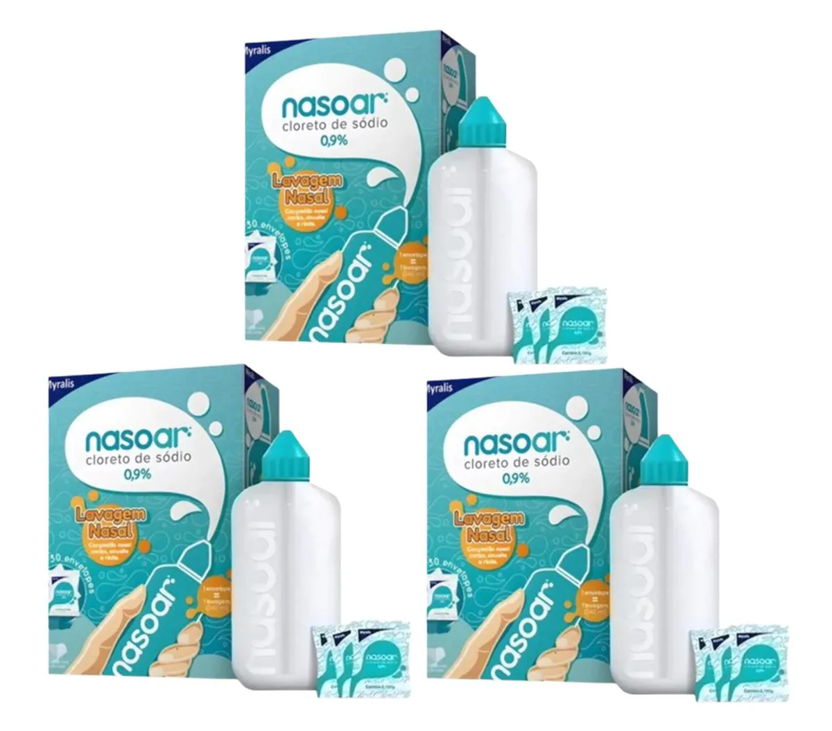 KIT 3 NASOAR LAVAGEM NASAL - LAVADOR + 15 ENVELOPES