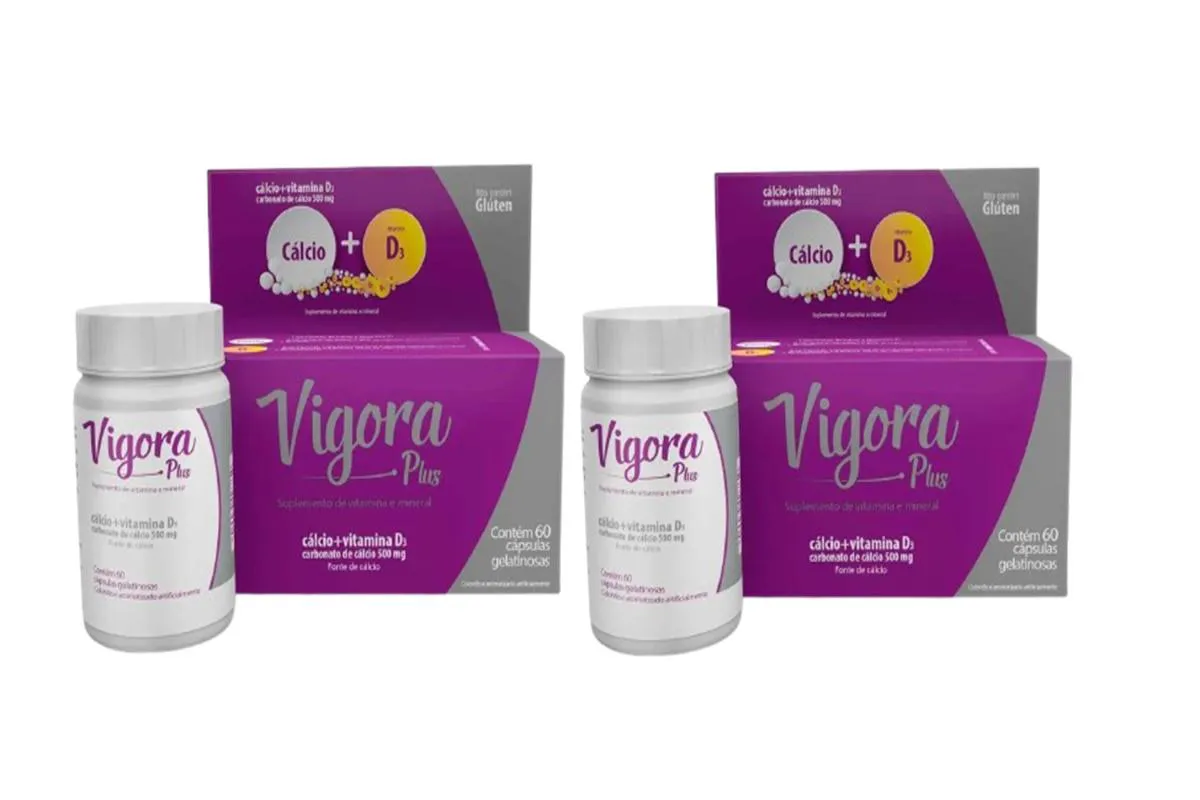 KIT 2 VIGORA PLUS MULHER CáLCIO CALCIUM +VIT D3 60 CáPS