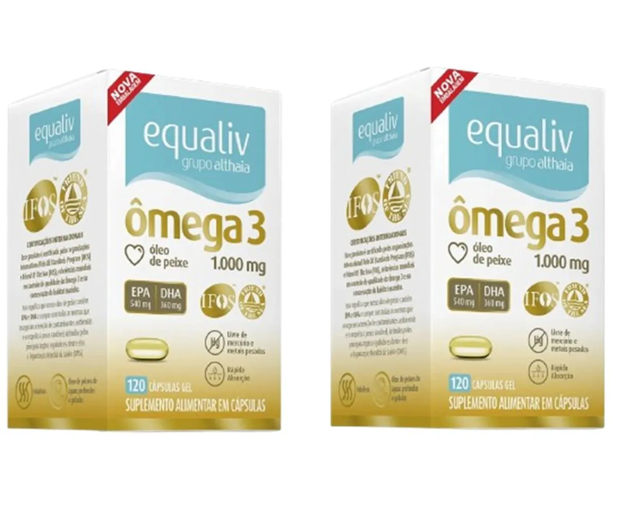 KIT 2 OMEGA 3 1000MG 120CPS GEL, RICO EM EPA E DHA, EQUALIV