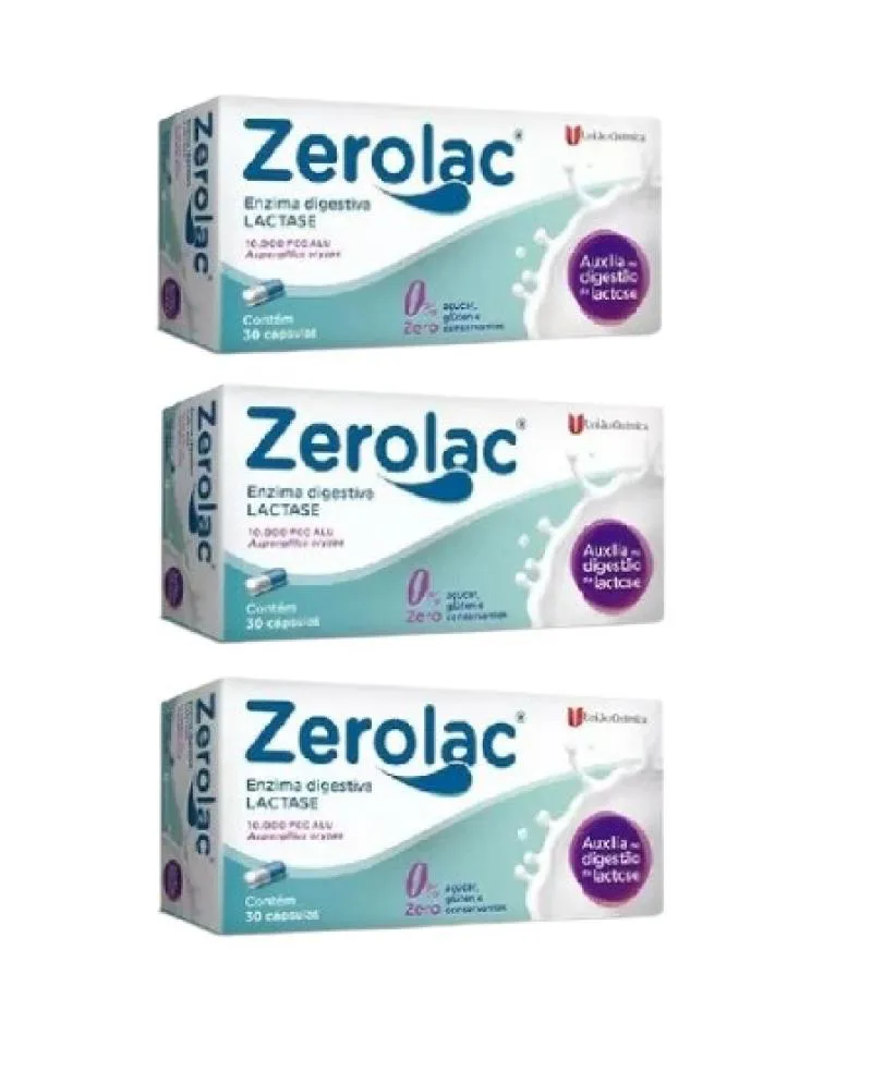 KIT 3 ZEROLAC LACTASE 10.000FCC 30 CáPSULAS - UNIãO QUíMICA