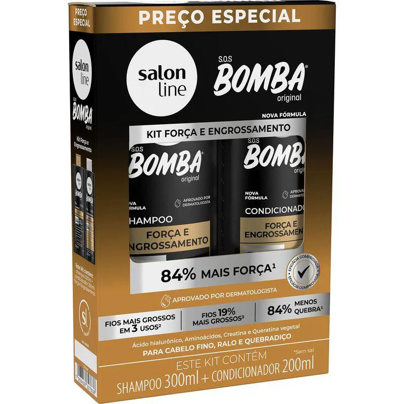 SALON LINE KIT SOS BOMBA SHAMPOO + CONDICIONADOR FORCA E ENGROSA