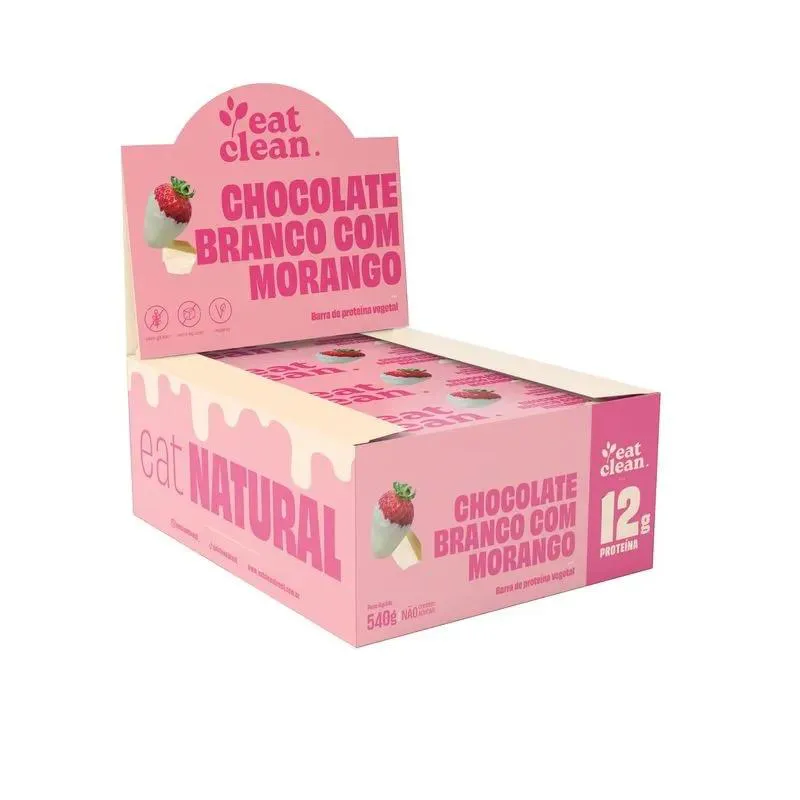 BARRINHA DE PROTEINA EAT CLEAN (DISPLAY COM 12 UNIDADES - 45G) - SABOR: MORANGO C/ CHOCOLATE BRANCO