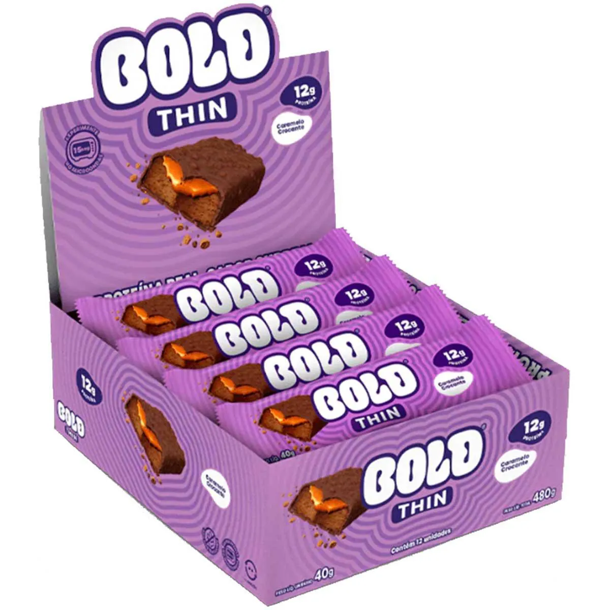 BARRA DE PROTEíNA BOLD THIN CARAMELO CROCANTE 12 UNIDADES