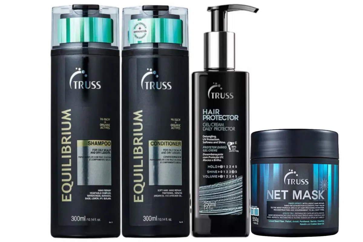 TRUSS EQUILIBRIUM SHAMPOO E CONDICIONADOR 300ML + NET MASK 550G + HAIR PROTECTOR - 250ML