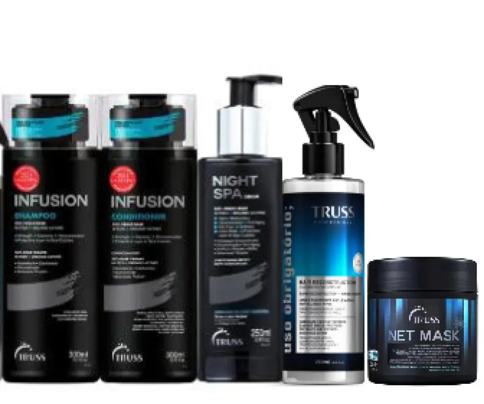 TRUSS INFUSION SHAMPOO E CONDICIONADOR + NIGHT SPA + USO OBRIGATóRIO + NET MASK 550G