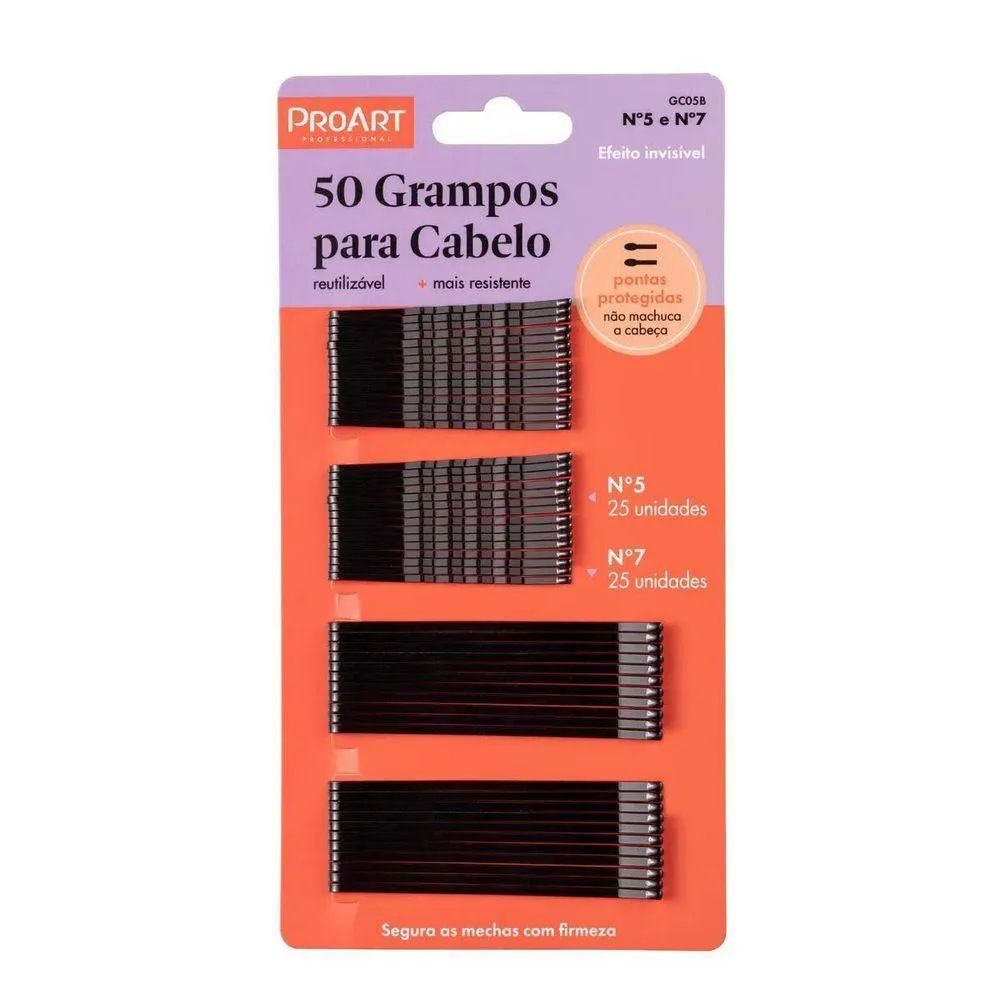 GRAMPO DE CABELO PRETO N5 E N7 50 UNIDADES (25 DE CADA) PROART REUTILIZáVEL E CONFORTáVEL
