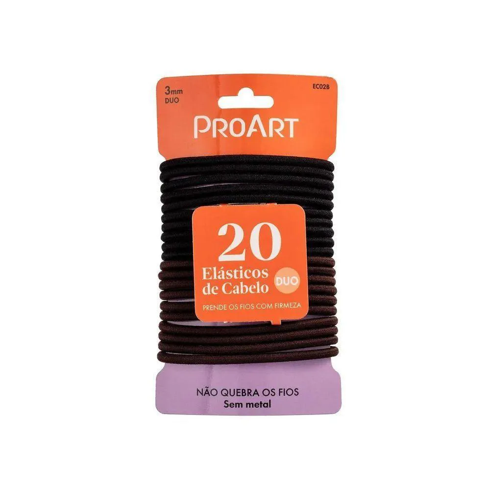ELáSTICO DE CABELO 3MM 20 UNIDADES PROART FIRMEZA, ELASTICIDADE E CONFORTO DUO