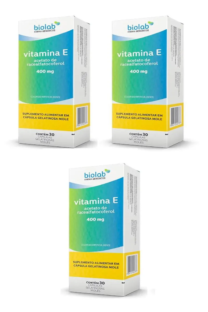 KIT 3 VITAMINA E 400MG BIOLAB IMUNIDADE ANTIOXIDANTE 30CPS