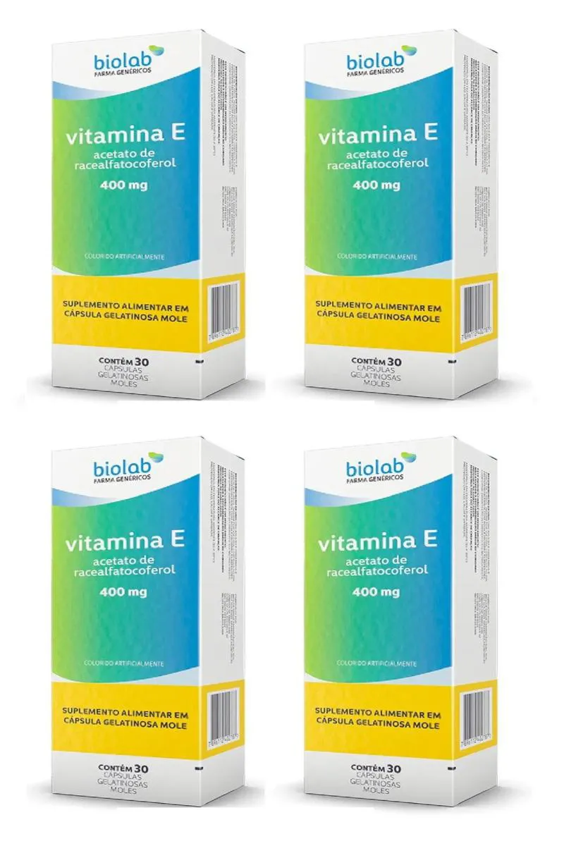 KIT 4 VITAMINA E 400MG BIOLAB IMUNIDADE ANTIOXIDANTE 30CPS