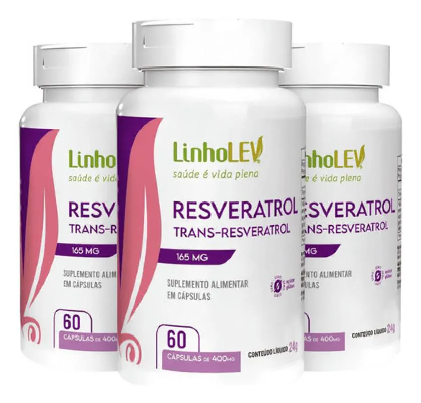 KIT 3 TRANS RESVERATROL 60 CAPSULAS - LINHO LEV