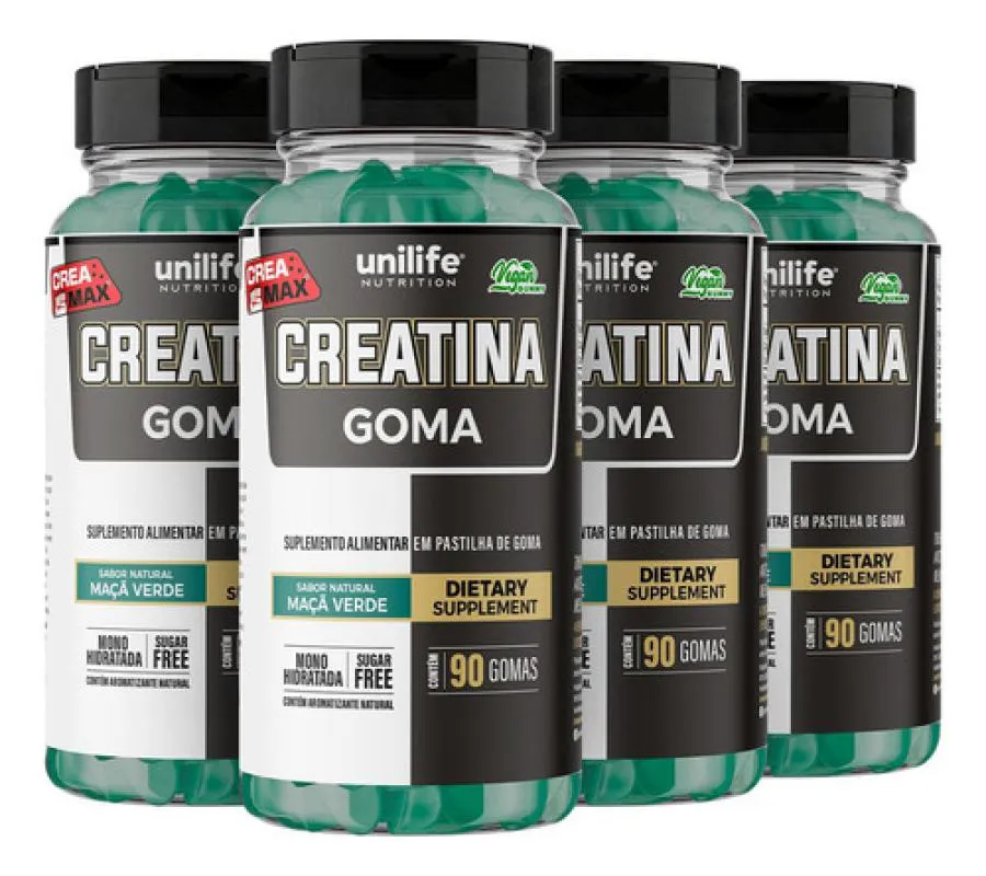 KIT 4 CREATINA 90 GOMAS SABOR MACA VERDE - UNILIFE