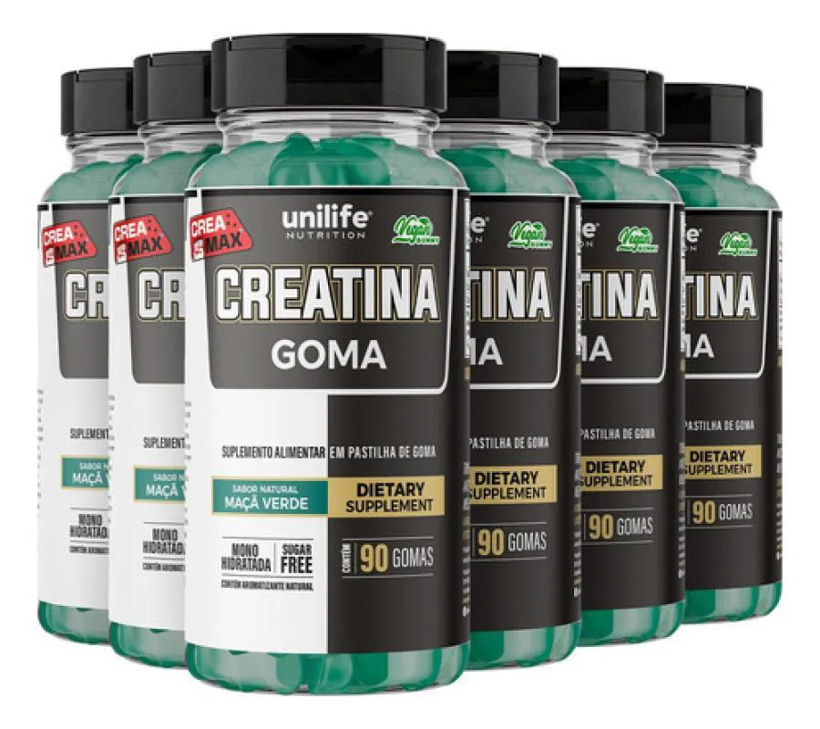 KIT 6 CREATINA 90 GOMAS SABOR MACA VERDE - UNILIFE