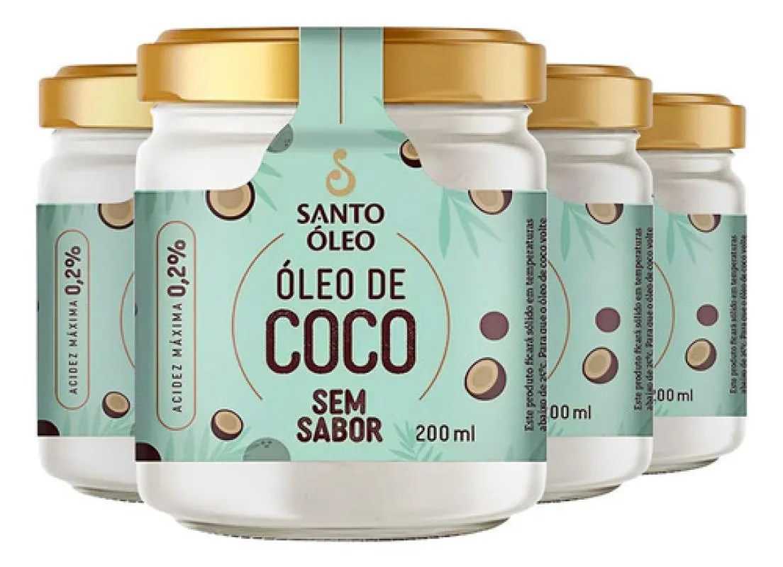 ÓLEO DE COCO SEM SABOR 4 X 200ML SANTO ÓLEO