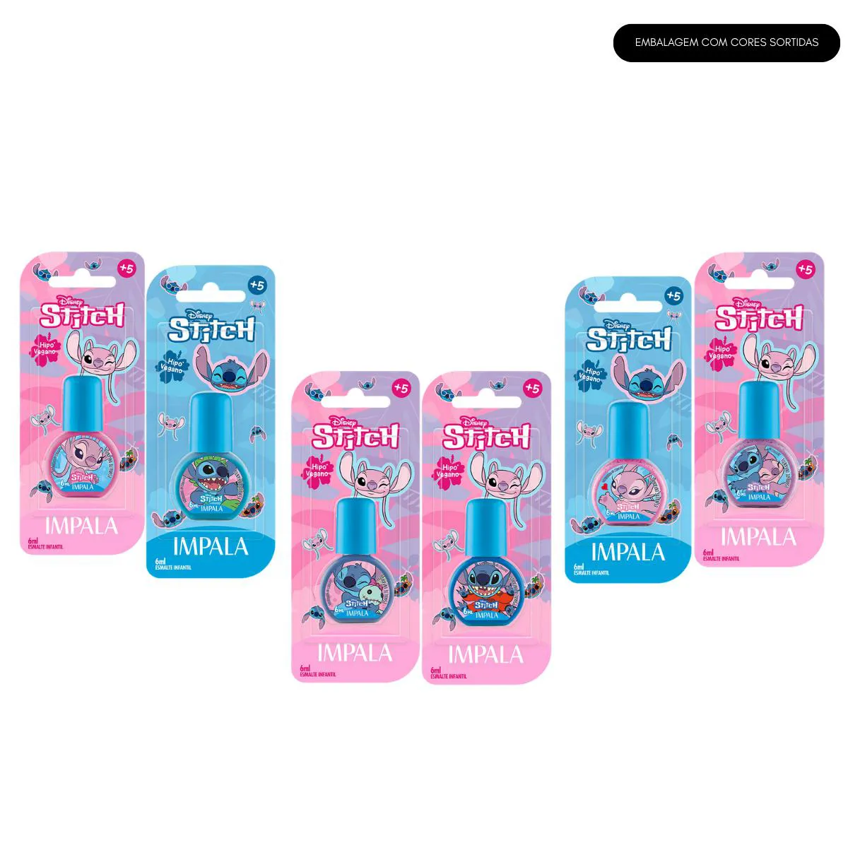 KIT 6 ESMALTES IMPALA COLEçãO STITCH A BASE DE ÁGUA COMPLETO