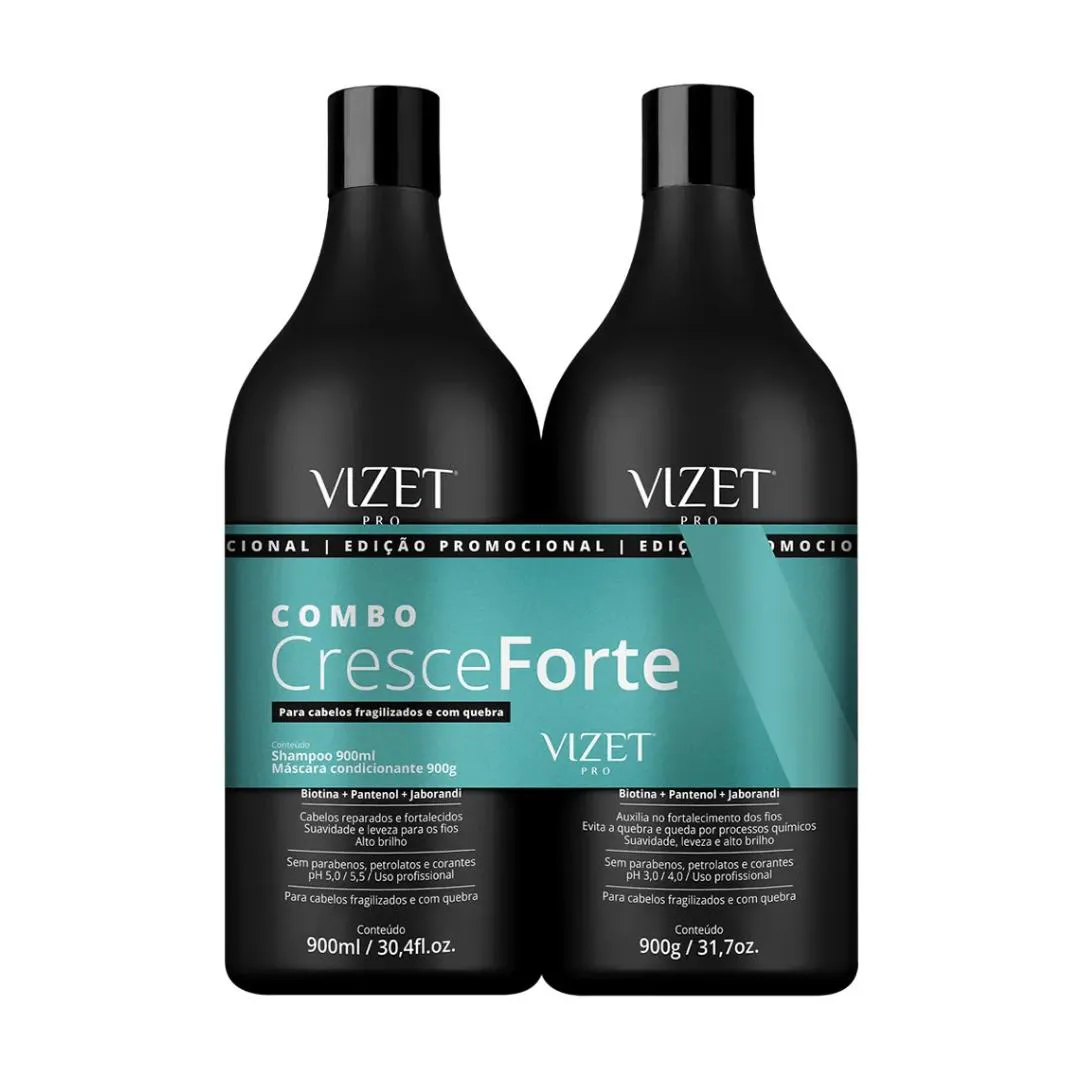 KIT VIZET CRESCE FORTE SHAMPOO MáSCARA 900ML+900G