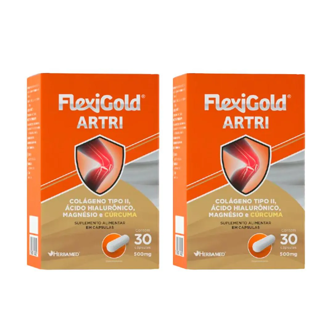 KIT 2 FLEXIGOLD ARTRI COLáGENO TIPO 2 ÁCIDO HIALURôNICO MAGNéSIO E CúRCUMA - 60 CAPS - HERBAMED