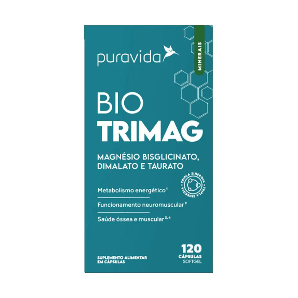 BIO TRIMAG MAGNESIO MALATO E TAURATO - 120 CAPS - PURAVIDA
