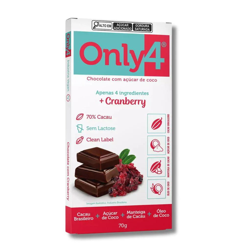 CHOCOLATE 70% CACAU COM CRANBERRY ZERO ONLY4 70G U Unica