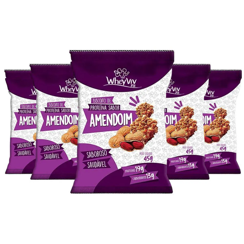 KIT BISCOITO DE PROTEíNA SABOR AMENDOIM WHEYVIV (5UN DE 45G) U Unica