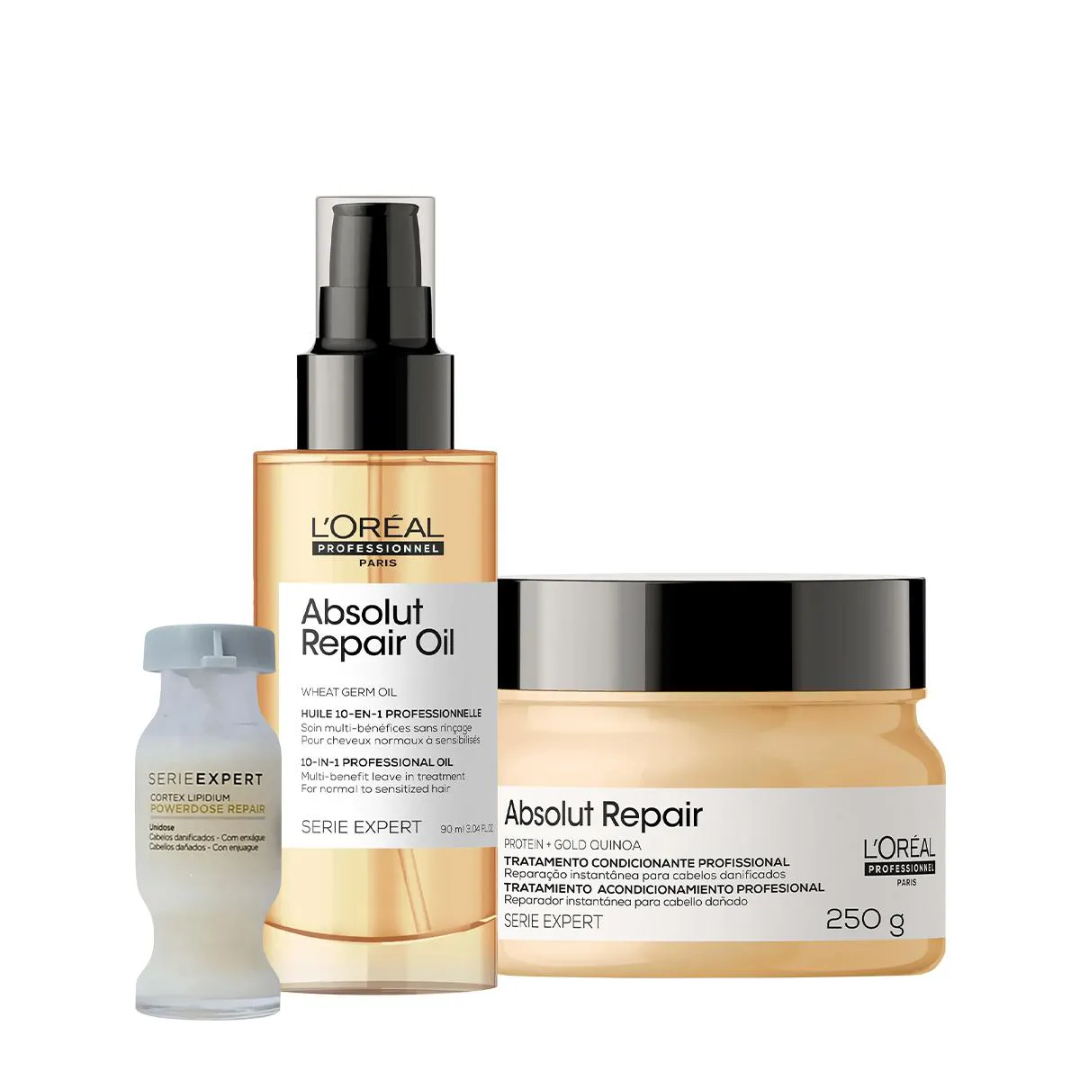 KIT LORéAL PROFESSIONNEL SERIE EXPERT ABSOLUT REPAIR GOLD MáSCARA ÓLEO E POWER REPAIR (3 PRODUTOS)