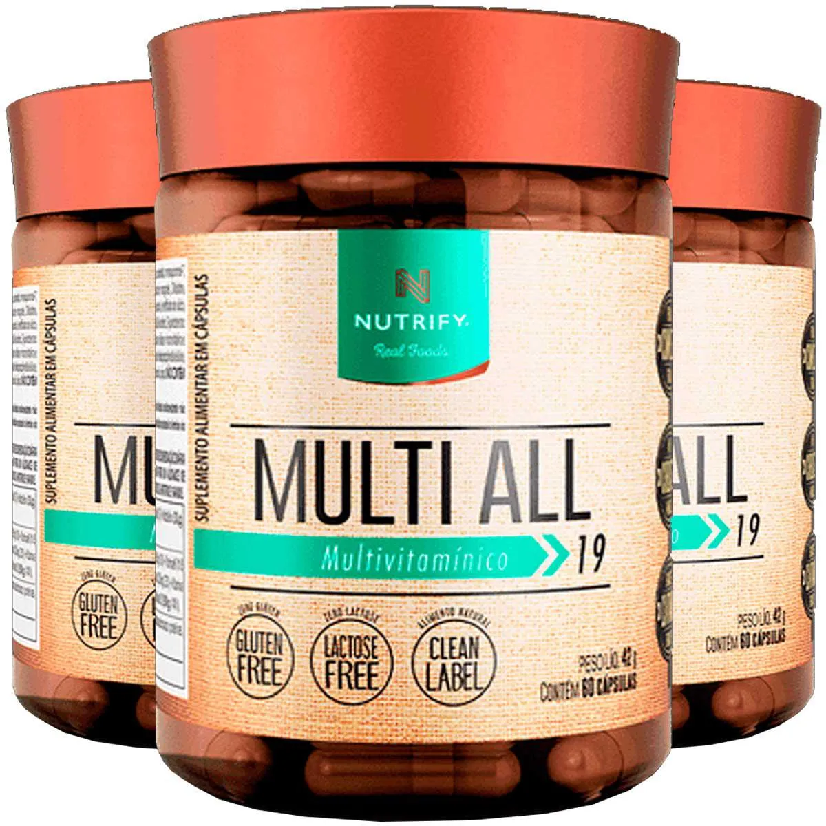 KIT 3 MULTI ALL MULTIVITAMíNICO NUTRIFY 60 CáPSULAS