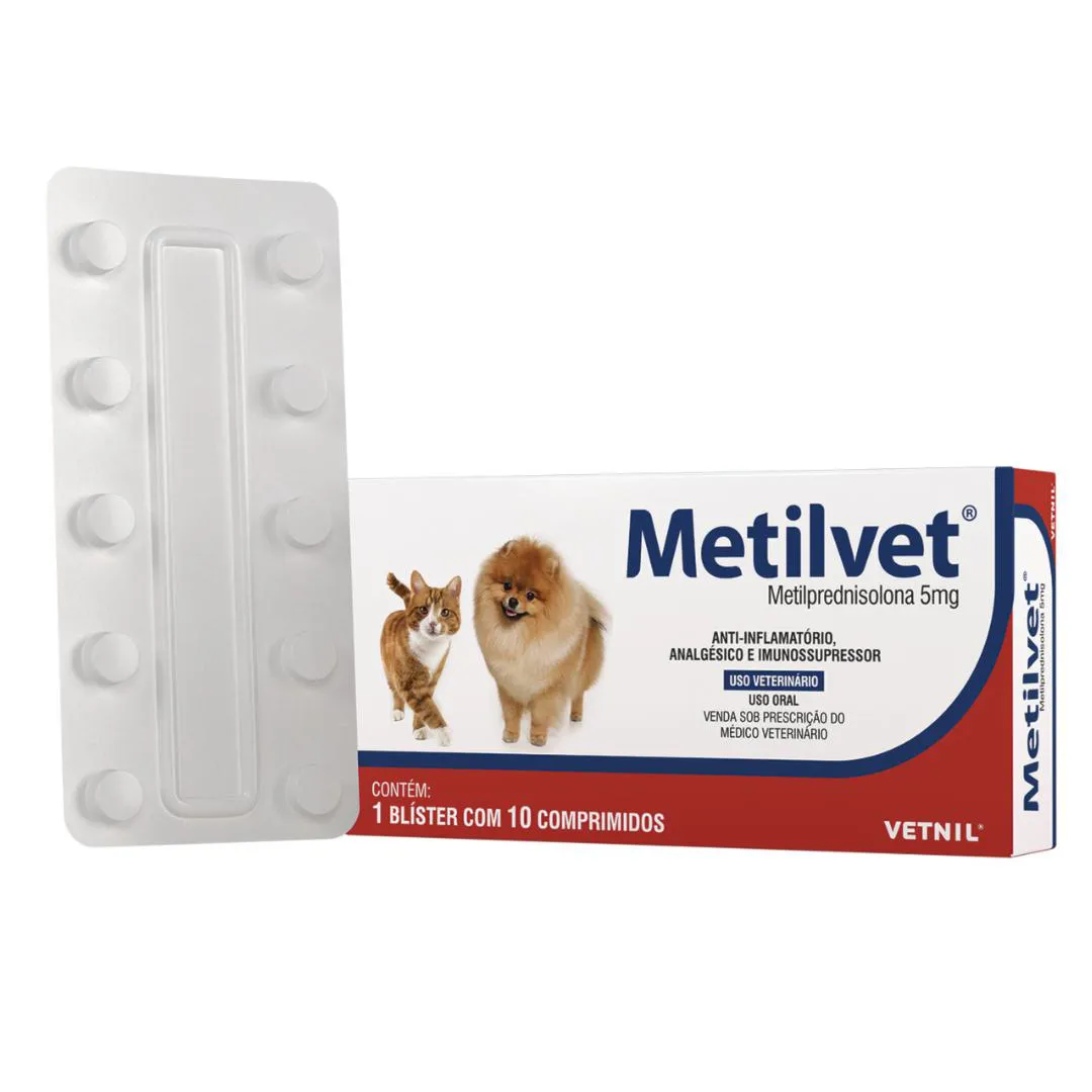 ANTI-INFLAMATóRIO METILVET VETNIL PARA CãES E GATOS 5MG 10CP