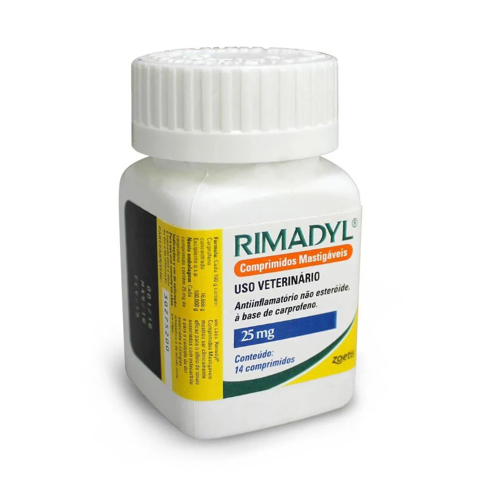 ANTI-INFLAMATóRIO RIMADYL 25MG ZOETIS PARA CACHORRO 14 COMPRIMIDOS