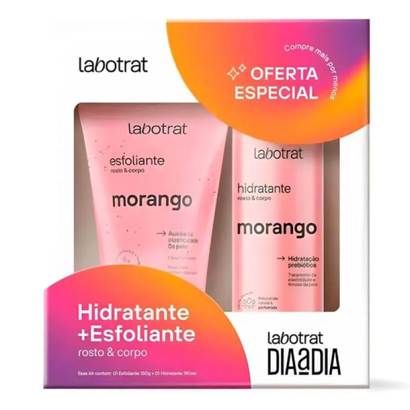 KIT MORANGO ROSTO E CORPO DIA A DIA HIDRATANTE 190ML E ESFOLIANTE 150ML LABOTRAT