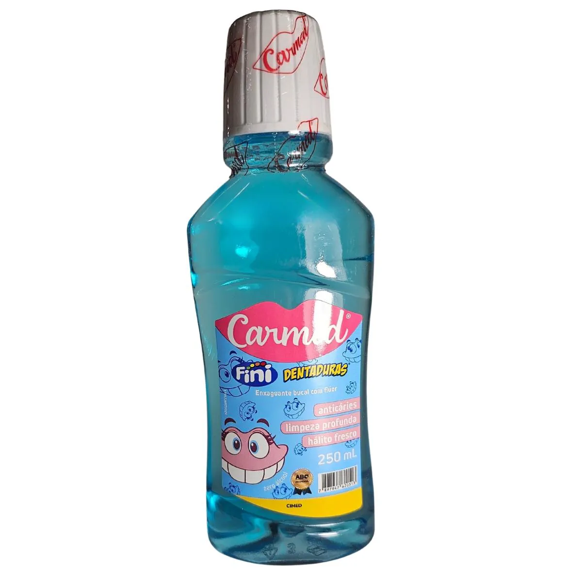 ENXAGUANTE BUCAL DENTADURAS COM FLúOR ZERO ÁLCOOL FINI CARMED CIMED 250ML