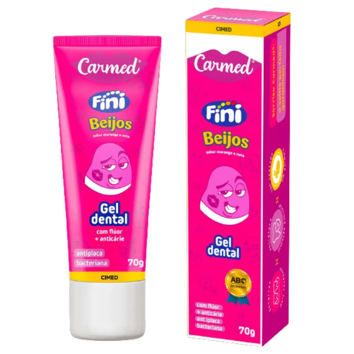GEL DENTAL BEIJOS SABOR MORANGO E NATA FINI CARMED CIMED 70G