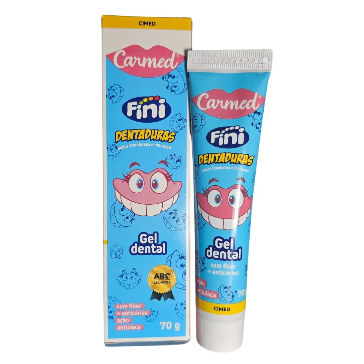 GEL DENTAL DENTADURAS SABOR FRAMBOESA E MORANGO FINI CARMED CIMED 70G