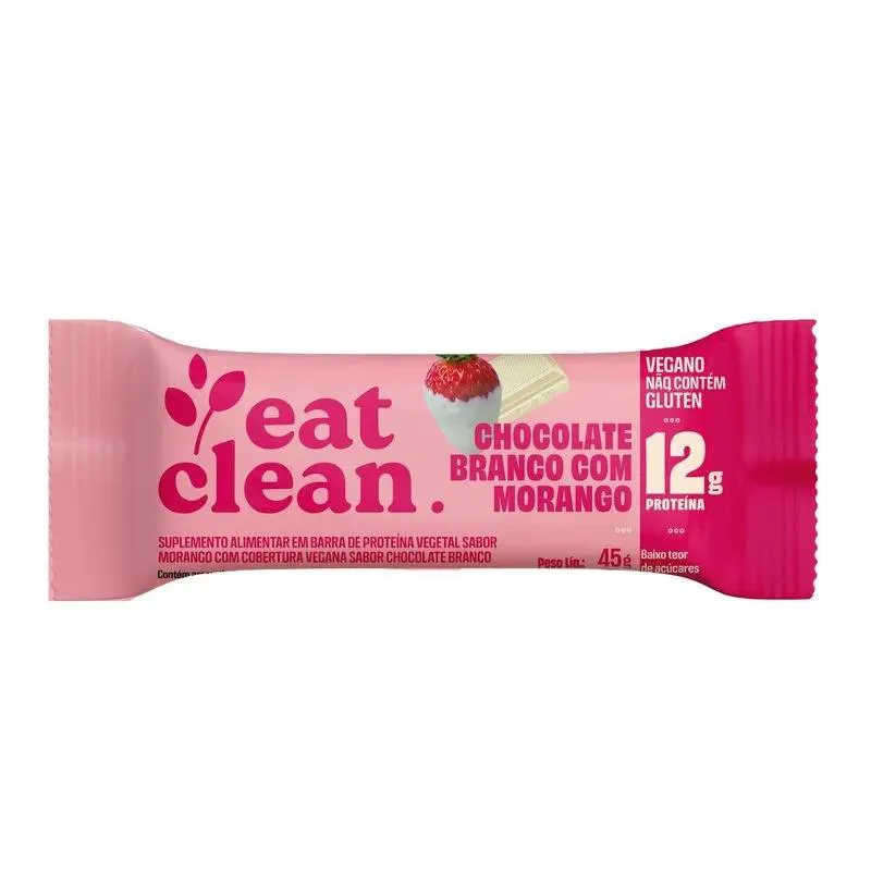 BARRINHA DE PROTEINA EAT CLEAN (45G) - SABOR: MORANGO C/ CHOCOLATE BRANCO