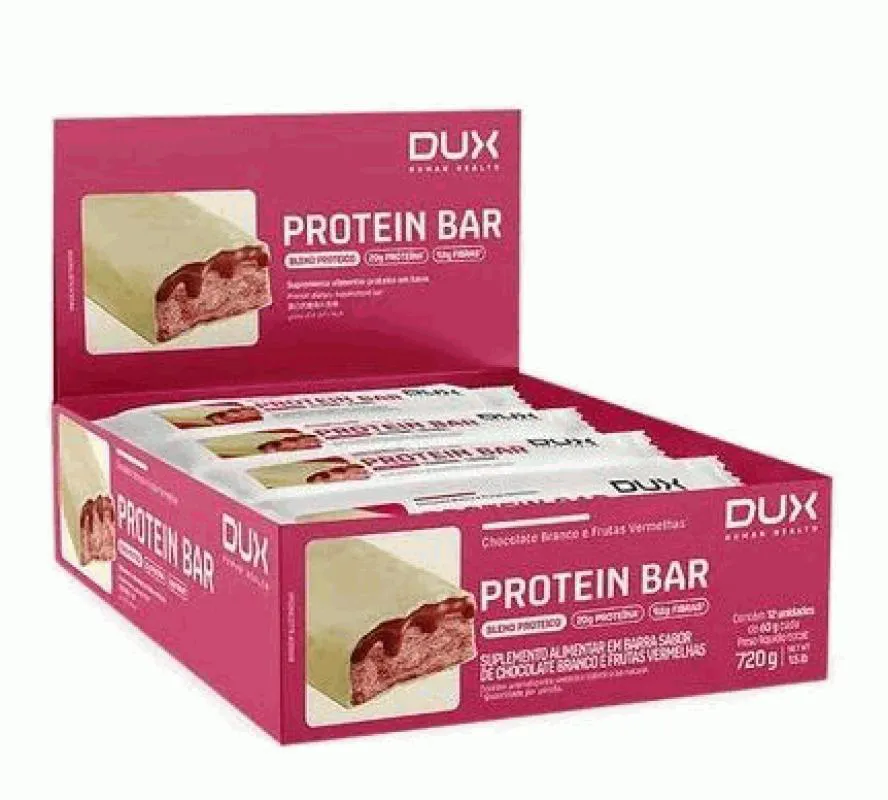 DUX PROTEIN BAR DISPLAY (12 UNID. 60G) - SABOR: CHOCOLATE BRANCO C/ FRUTAS VERMELHAS