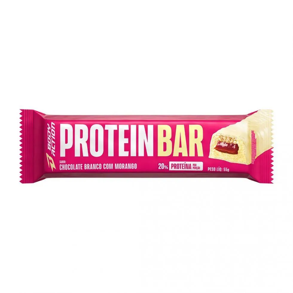 PROTEIN BAR (55G) - SABOR: CHOCOLATE BRANCO C/ MORANGO