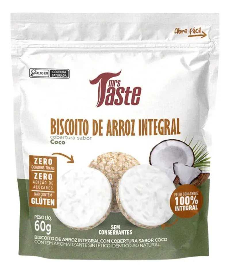 BISCOITOS DE ARROZ  INTEGRAL COBERTURA DE COCO 60G MRS TASTE
