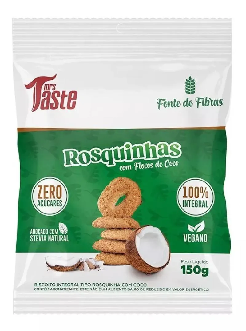 ROSQUINHAS COM FLOCOS DE COCO100% INTEGRAL 150G  MRS TASTE