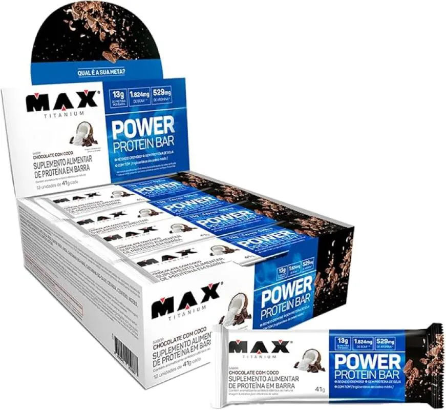 WHEY BAR POWER PROTEIN CHOCOLATE C/ COCO 8UN 90G MAX TITANIUM