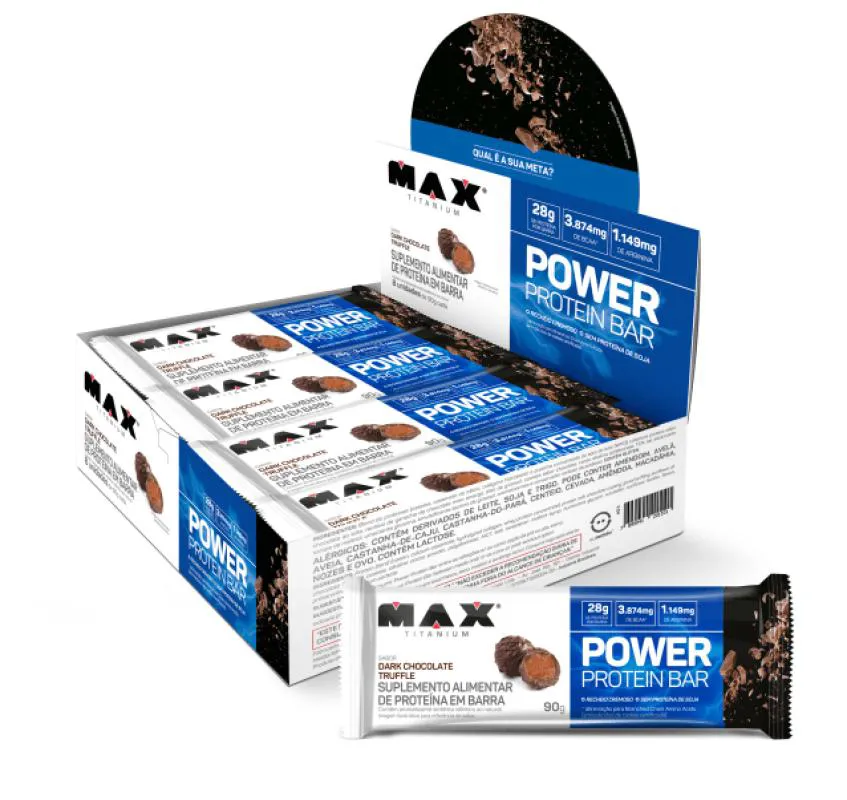 WHEY BAR POWER PROTEIN DARK CHOCLATE TRUFFLE 8UN 90G MAX TITANIUM