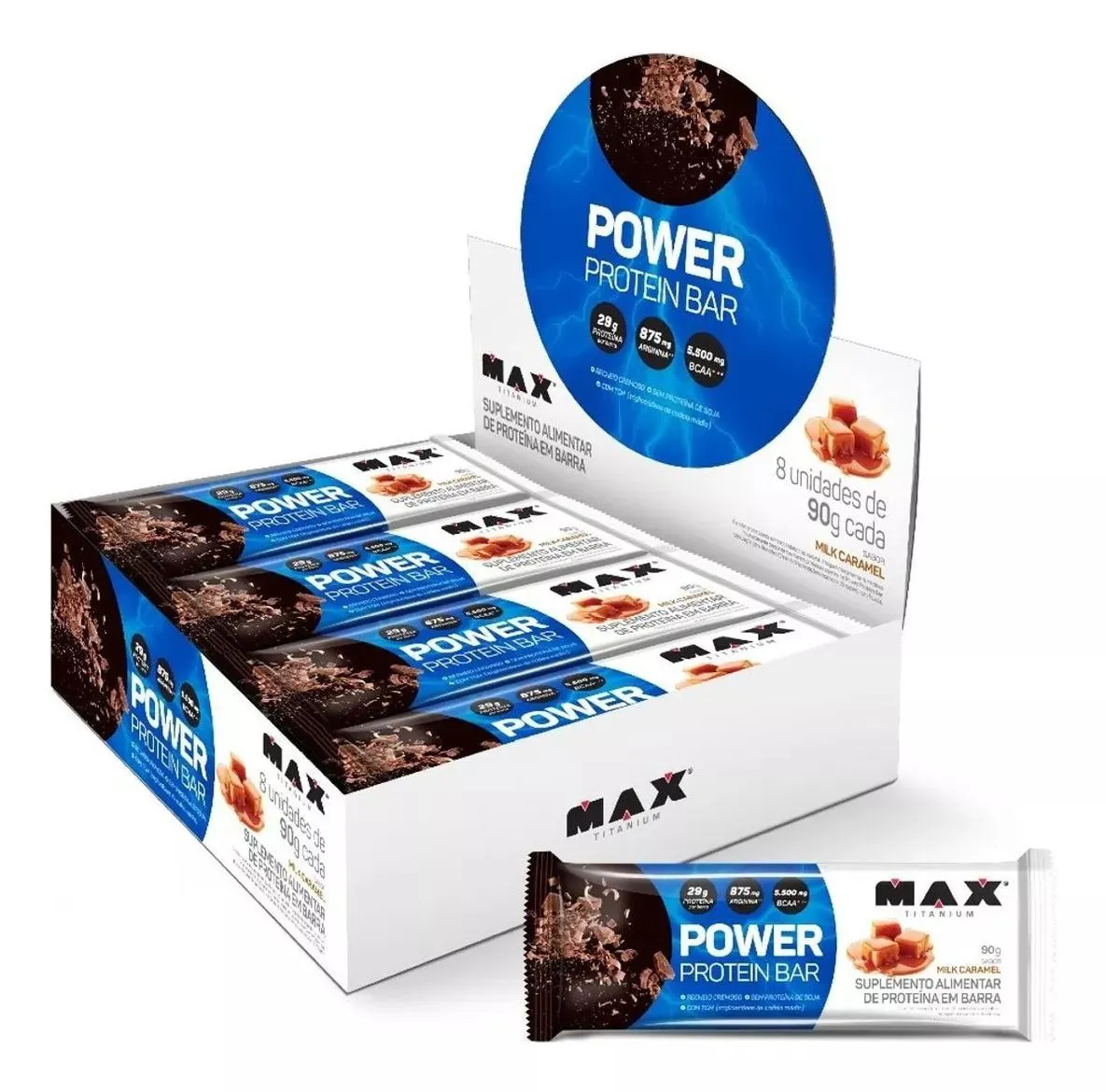 WHEY BAR POWER PROTEIN MILK CARAMEL 8UN 90G MAX TITANIUM