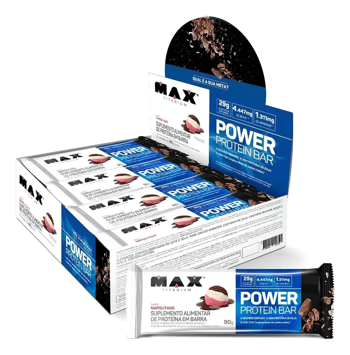 WHEY BAR POWER PROTEIN NAPOLITANO 8UN 90G MAX TITANIUM