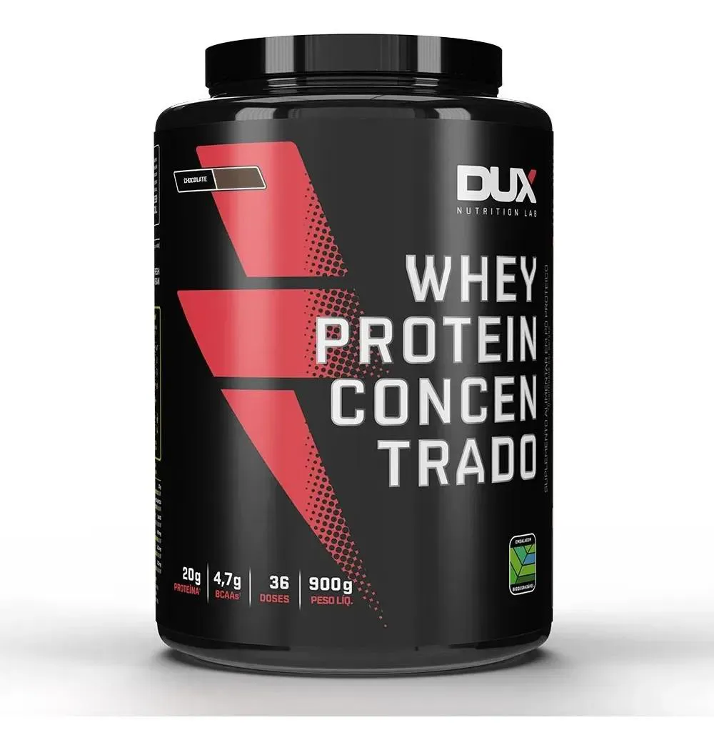 WHEY PROTEIN CONCENTRADO POTE SABOR CHOCOLATE 900G DUX NUTRITION