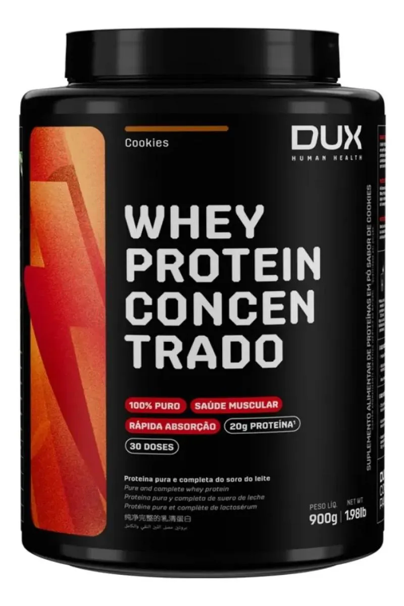 WHEY PROTEIN CONCENTRADO POTE SABOR COOKIES 900G DUX NUTRITION