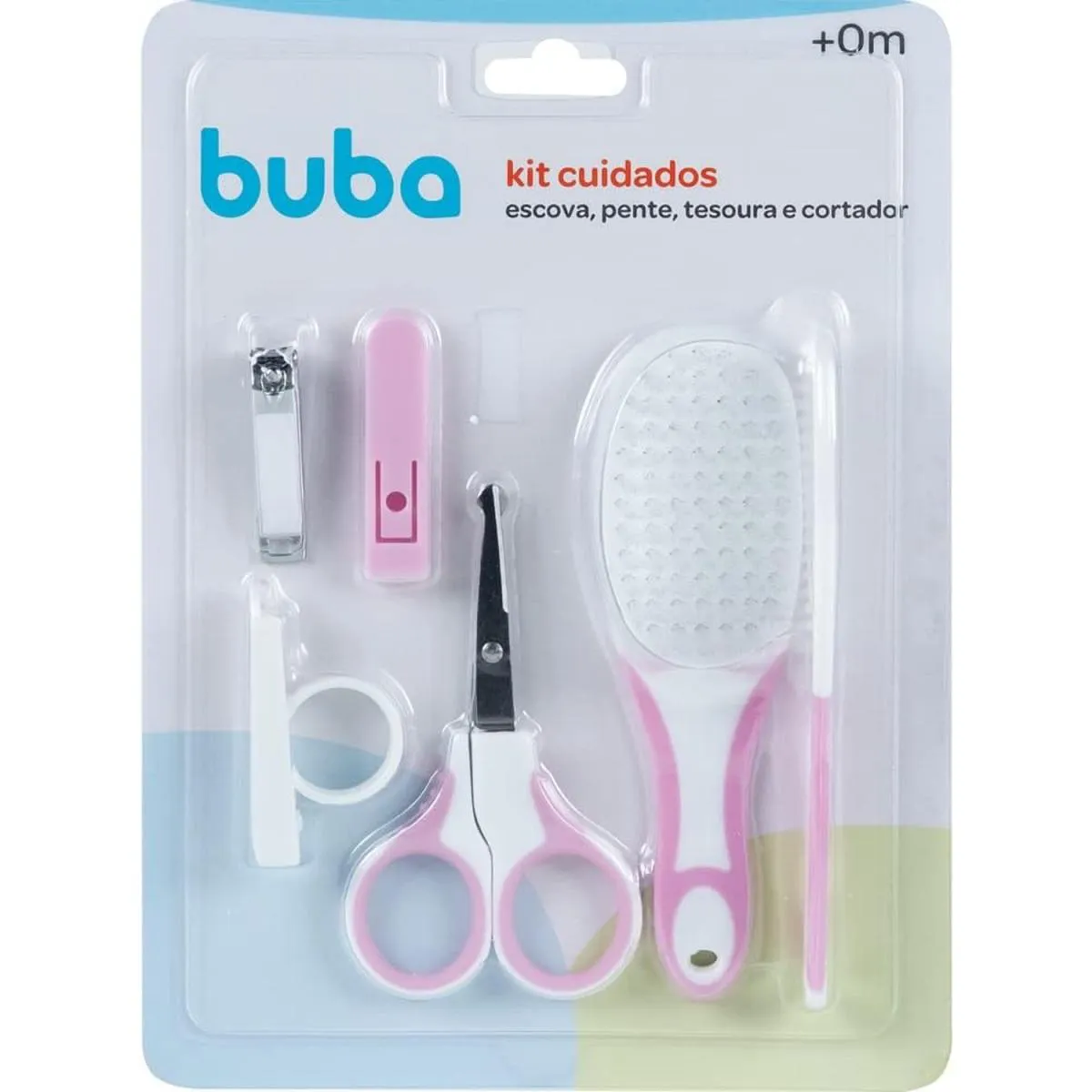BUBA KIT CUIDADOS ESCOVA PENTE TESOURA E CORTADOR ROSA