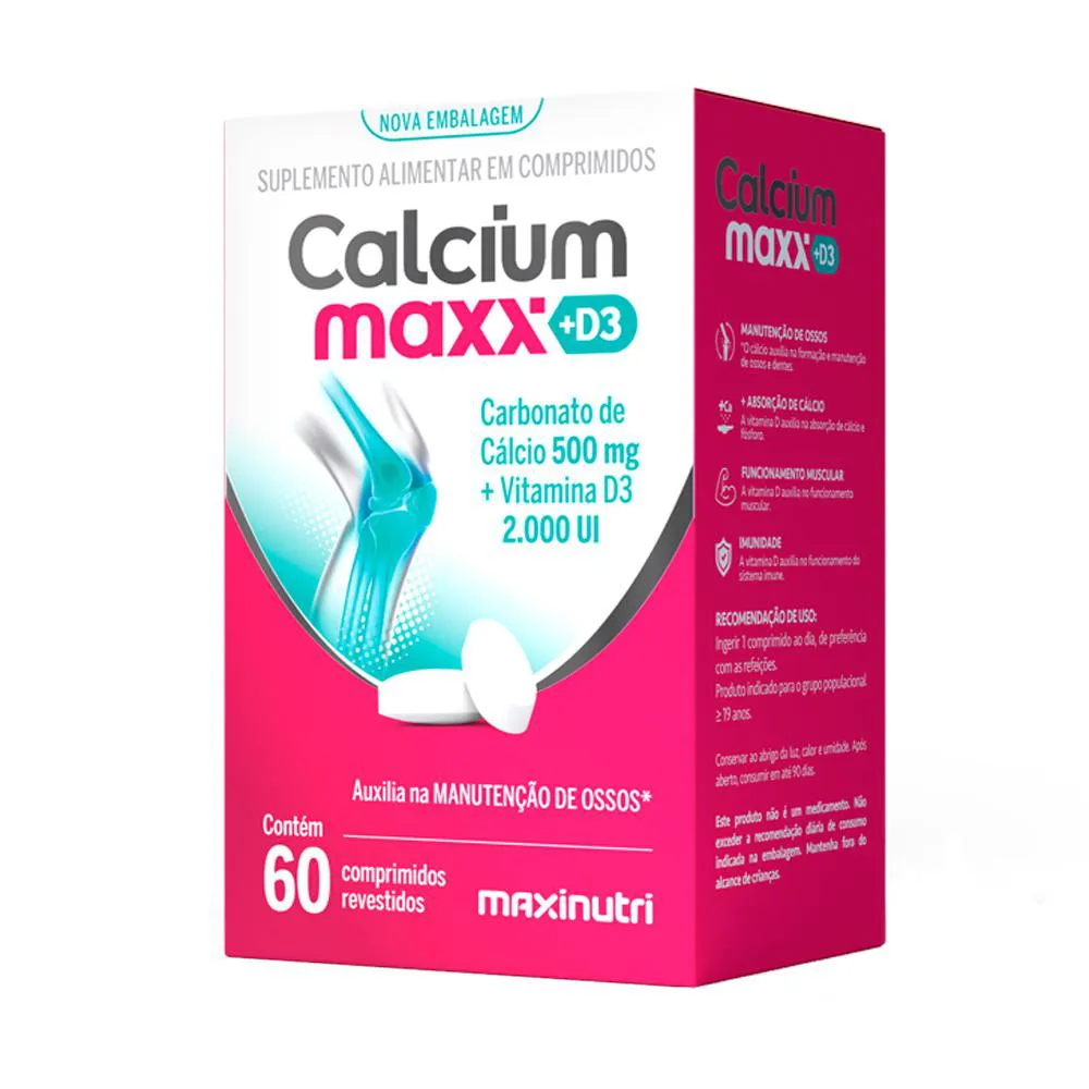 CALCIUM MAXX + D3 E CáLCIO 60 COMPRIMIDOS MAXINUTRI