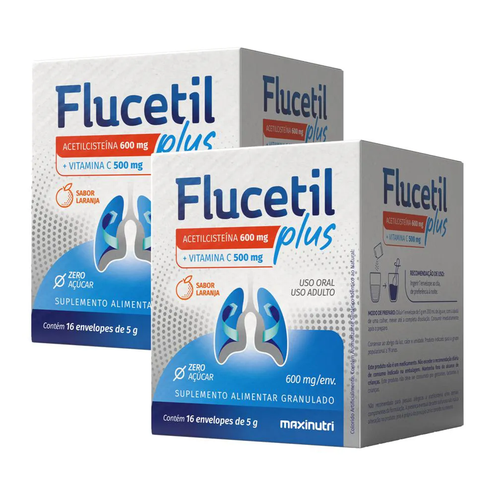 KIT 2 FLUCETIL PLUS + VIT C 500MG SACHê GRANULADO 16X5G MAXINUTRI
